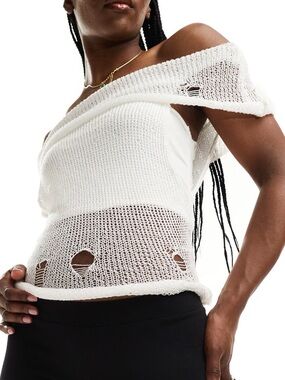Asos Collusion White Off-Shoulder Knit Sweater Top